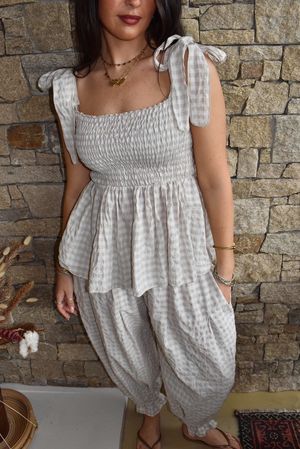 Nonni Gingham Bandeau Cami Stone